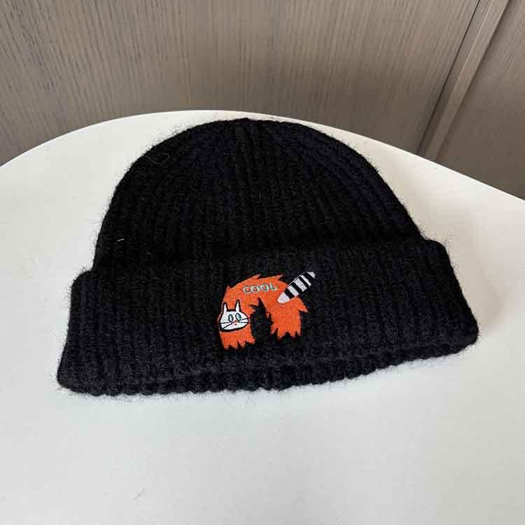 Personalized embroidery kitten knitted hat new ear protector pullover hat women's autumn and winter outdoor cycling warm wool hat