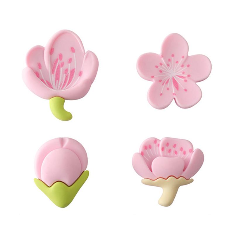 4 Pieces With Creative Fresh Garden Flowers Refrigerator Magnet Cartoon Flower Tulip Resin Decorative Board Magnetic Sticker