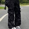 Y2K черные брюки с парашютом, женские уличные брюки в стиле хиппи, брюки-карго больших размеров с карманами, широкие мешковатые спортивные штаны в стиле Харадзюку