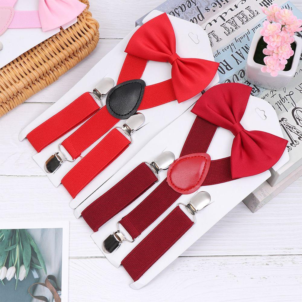 Dress Baby Hair Bow Set Solid Color Elastic Braces Cow Tie Belts Kids Suspenders Printed Bow Tie