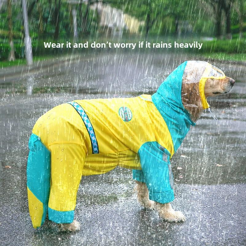Dog Fashion Splicing Golden Retriever Big Dog Raincoat Medium and Large Dog Four-legged All-inclusive Waterproof Pet Poncho