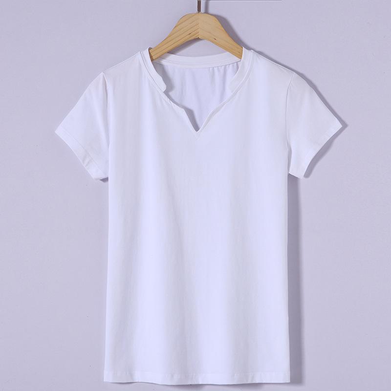 Модная и облегающая однотонная женская футболка в корейском стиле с v-образным вырезом и короткими рукавами, простой топ из чесаного хлопка 2024