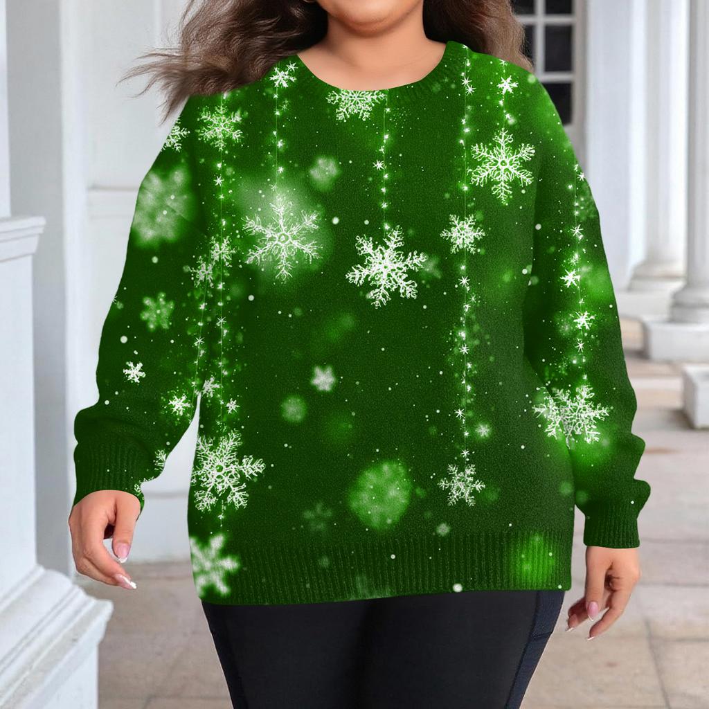 Женский Модный И Повседневный Рождественский Милый Принт Круглый Вырез Длинный Рукав Вязаная Пряжа