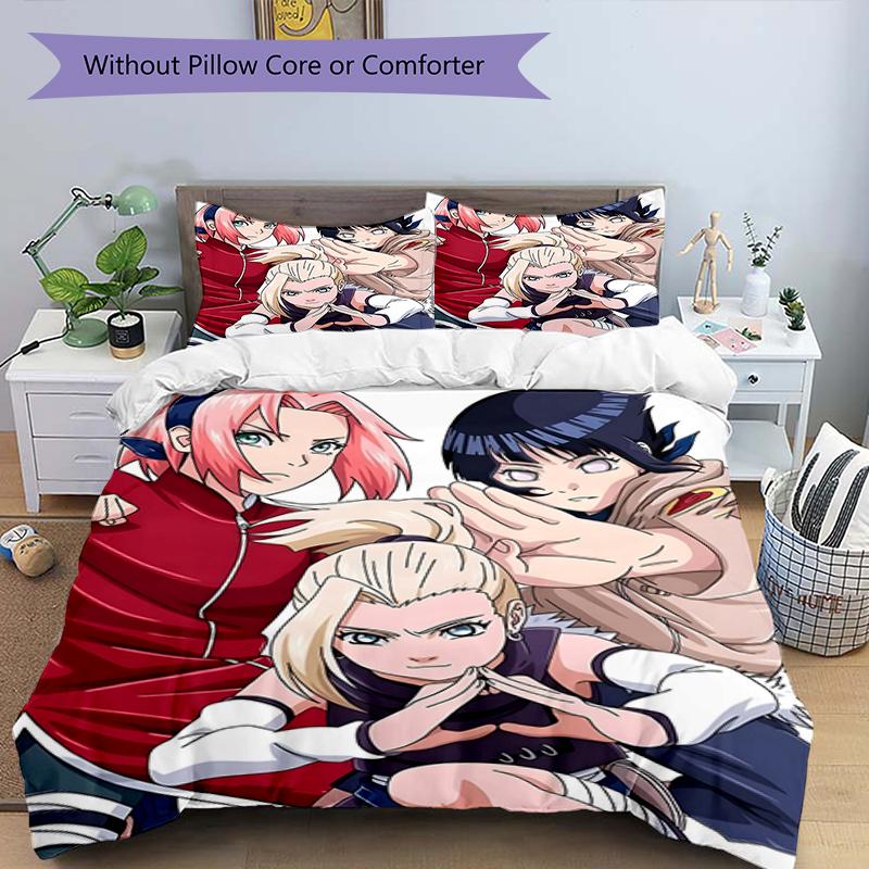 3pcs N-Narutos (4) Design Cover Set - HD Printed Bedding with 1 Cover and 2 Pillowcases - Perfect for Home and Dorm Decor