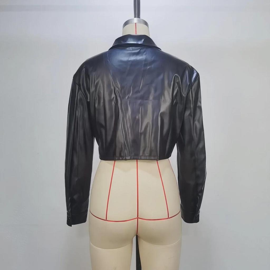 Женская укороченная белая кожаная куртка в европейском и американском стиле 2024 года - черный верх Ins