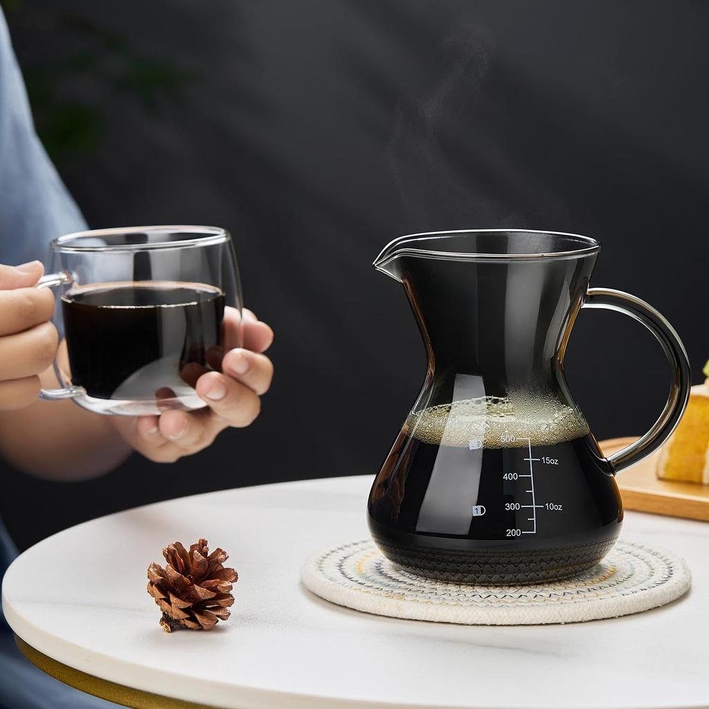 POKALOTEA Drip Coffee Server, Ink Black, 500ml, No Paper Coffee Filter Required, Reusable Stainless Steel Filter, Double-Layer Mesh, Microwave Safe,