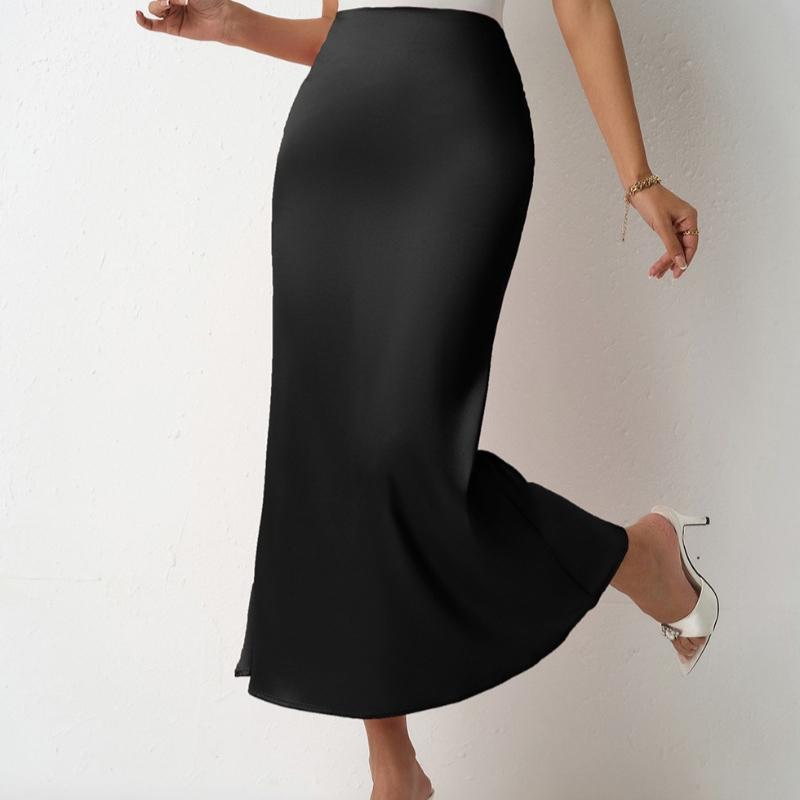Модные летние новые облегающие атласные повседневные длинные юбки женские элегантные однотонные свободные юбки с высокой талией женская облегающая юбка-рыбий хвост женская одежда 26560