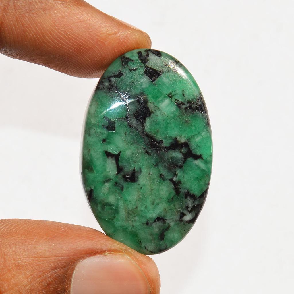 AAA+ Quality Natural Green Emerald Gemstone Cabochon, Oval Shape Emerald Cabochon, Size 35x22x6 MM (44 Carats)