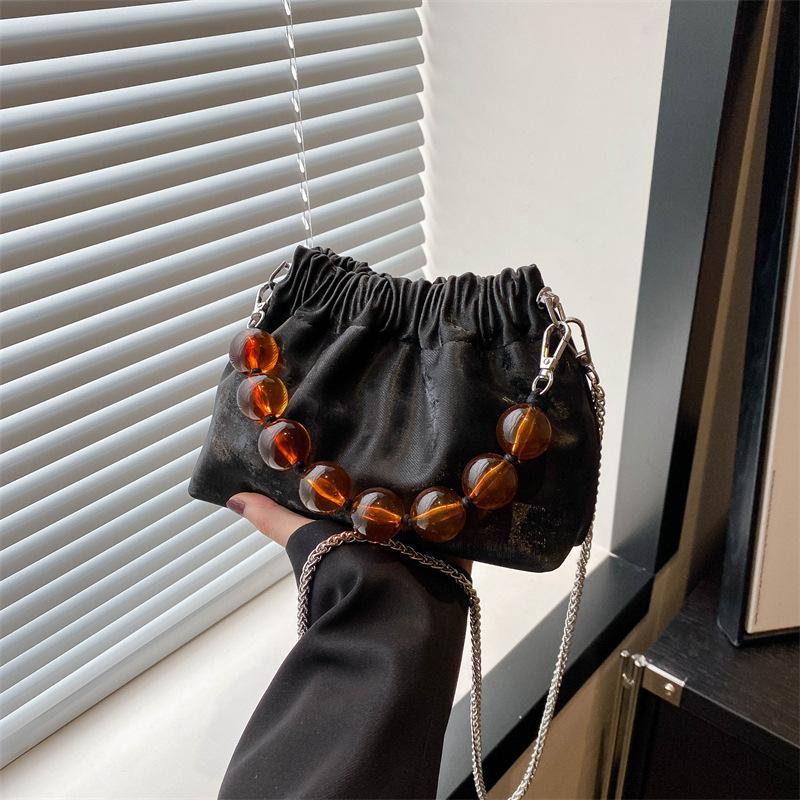 Простая и свежая сумка-цепочка с бусинами, сумка-ведро подмышкой, женская сумка, новая весенняя складная сумка через плечо