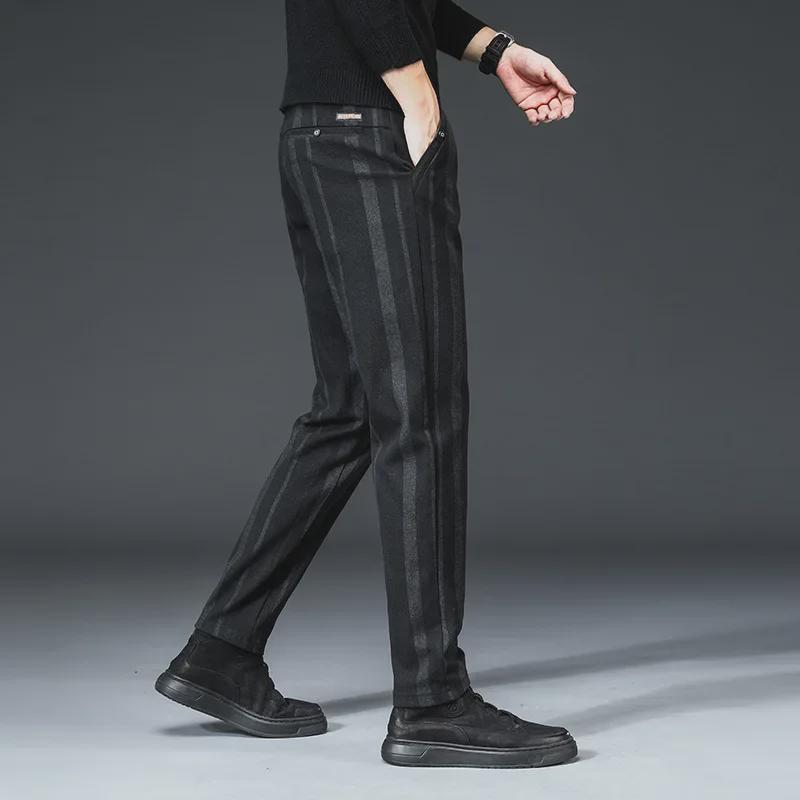 Мужские узкие эластичные брюки в полоску: Модные повседневные брюки в деловом стиле