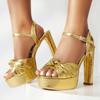 Роскошные женские босоножки золотого цвета, лето 2025, сексуальные туфли на платформе, серебристо-зеленые, розовые, на высоком каблуке, с ремешком на щиколотке, танцевальные свадебные туфли для женщин