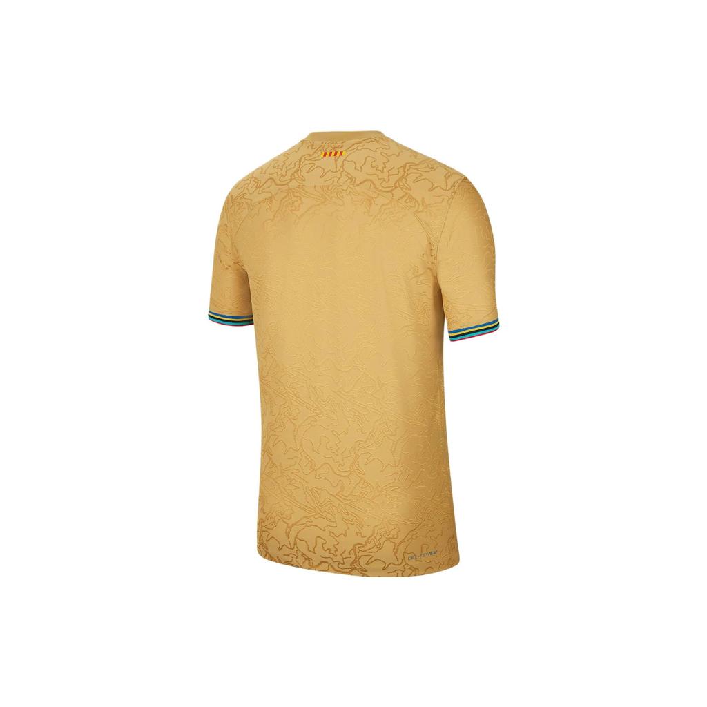 Nike Футболка с коротким рукавом с принтом узорчатых линий, выпуск Away Player, мужские топы Barcelona, ​​желтые DJ7642-715