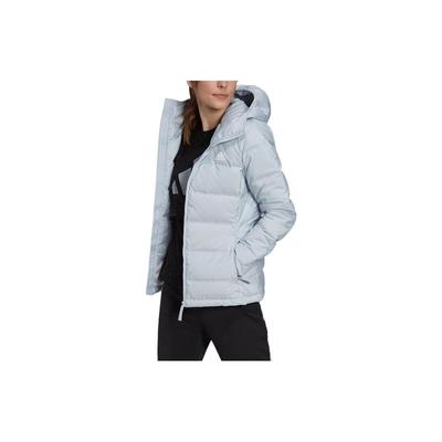 Пуховик с капюшоном и застежкой-молнией с логотипом, женские куртки, небесно-голубые, GQ7133