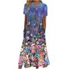Women's Summer Casual Printed V-Neck Short-Sleeve Swing Dress