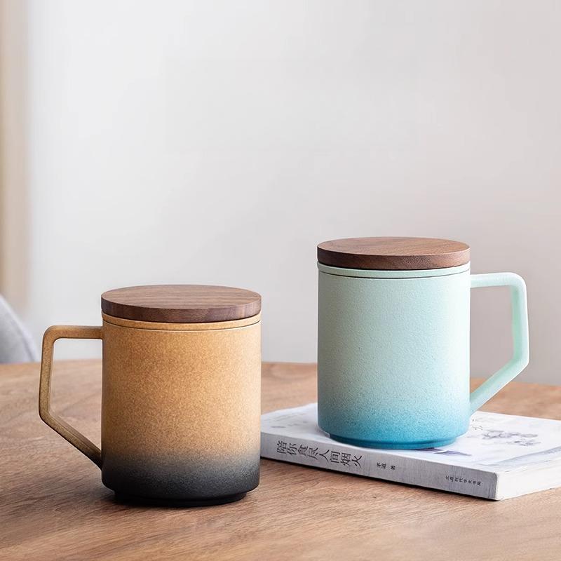 Керамическая кружка для чая с крышкой и фильтром, женская, мужская, офисная, чашки для разделения чая