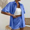 Женский спортивный костюм, однотонный, с короткими рукавами, повседневная однобортная летняя блузка с глубоким шаговым швом, комплект с шортами, повседневная одежда