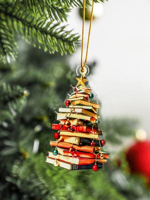 Рождественский акриловый орнамент в виде книги, Набор книг с дизайном шара и звезды, Подвесное украшение для рождественской елки и дома, Подарок