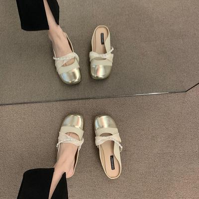 [Чжунцзя]~ Французские туфли-лодочки на плоской подошве, маленькие, с ароматом ветра, 2025, жемчужный баотоу, полушлепанцы, вечерний ветер, Мэри Джейн, одинарные туфли, женские