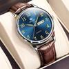 OLEVS Simple Stylish Waterproof Watch Date Analog Brown Leather Belt Watch Business Quartz Easy To Read Blue Dial Clock Gift Watch for Nam Casual