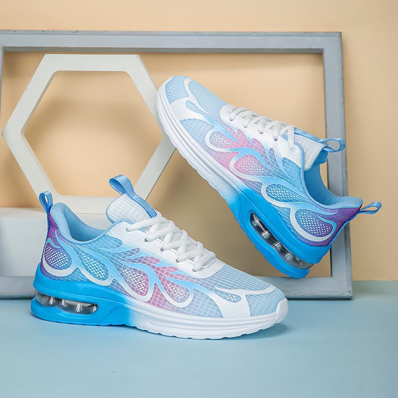 Air Cushion Women's Shoes Running Shoes Flying Woven Mesh Shoes Lace-up Size 43 Sports Shoes Women's Flat Bottom Shock Absorption Casual Shoes Large