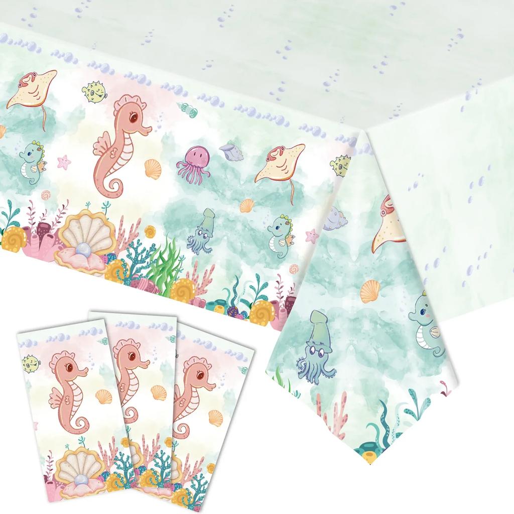 Under The Sea Party Disposable Tableware Sets Ocean Animals Seahorse Jellyfish Paper Dishes Kids Happy Birthday Party Supplies