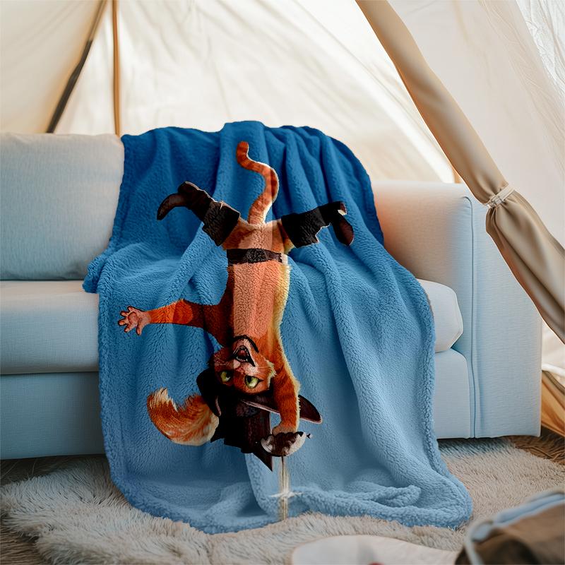 Puss Boots Theme Printed Blanket Perfect For Couch Bed Travel Outdoor Use Machine Washable Cozy Durable