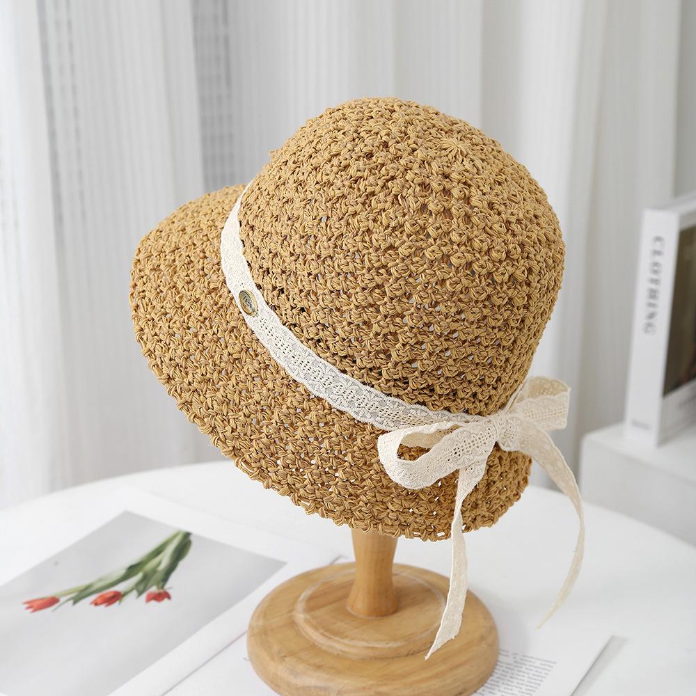 На открытом воздухе 2025 года, новая модная маленькая свежая женская пляжная шляпа с большими полями, женская вязаная шляпа от солнца, складная