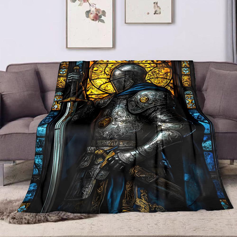 1PC Knight in Armor Portrait printed blanket all seasons multi-purpose blanket suitable for sofa, camping, travel, car