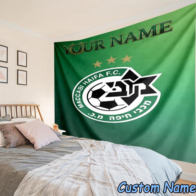 Custom Name Maccabi Haifa Crest Tapestry Accessories for Bedroom,Livingroom, dormitory Room Wall Hanging Decor, Fan Birthday Gifts