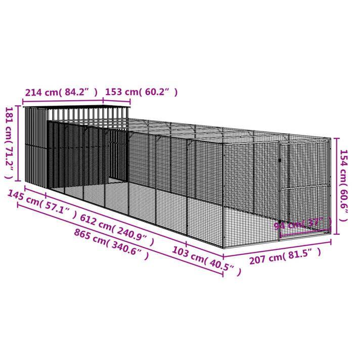 VidaXL Dog Niche with Anthracite Courtyard 214x865x181 Cm, Dog Cage, Dog Shelter, Animal House, Cages 3189122