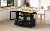 Mobile kitchen island with wheels and pull-out dining table, kitchen trolley with wine glass holder and storage, for kitchen and dining room (Black)