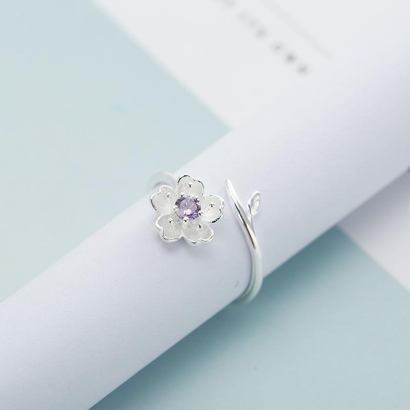 ANENJERY Женские модные комплекты ювелирных украшений, романтическое ожерелье с цветком вишни + серьги + кольцо + браслет для женщин