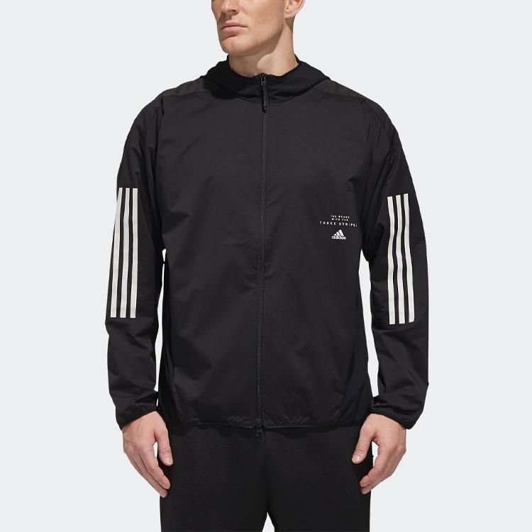 Adidas Куртка с капюшоном и принтом в полоску с логотипом Мужские куртки черные FM5325