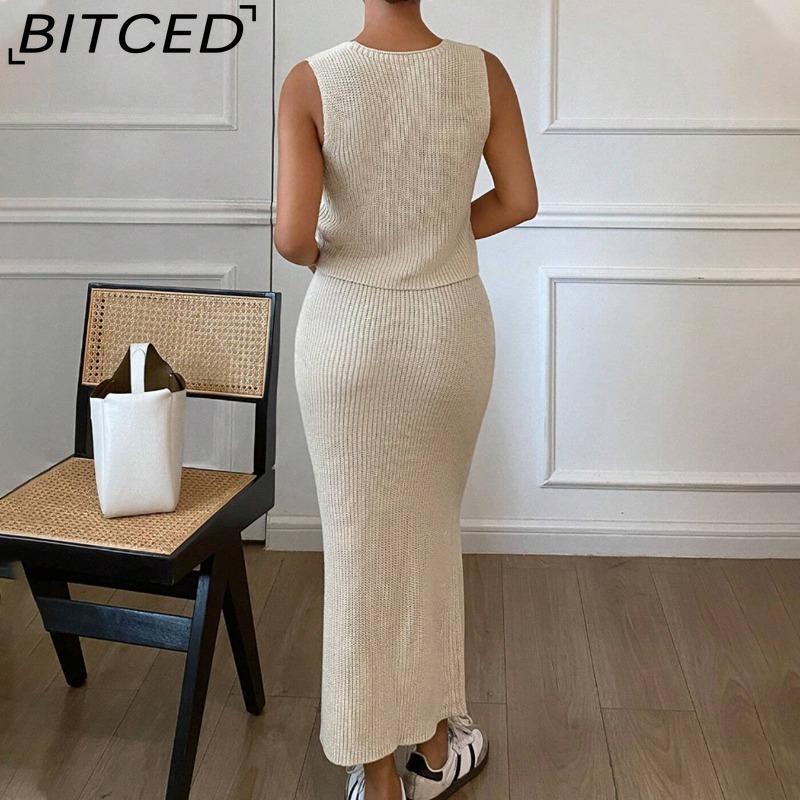 BITCED Весенне-летнее платье 3D с цветочным вязаным лифом, подчеркивающее талию, и комплект из двух частей с топом-жилетом без рукавов