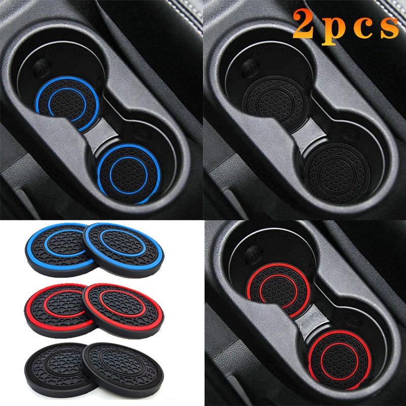 2pcs Non-slip Car Water Cup Pad For Tesla And SUV Sedan Rubber Mat For Bottle Holder Coaster Auto Interior Anti-skid Cup Holders