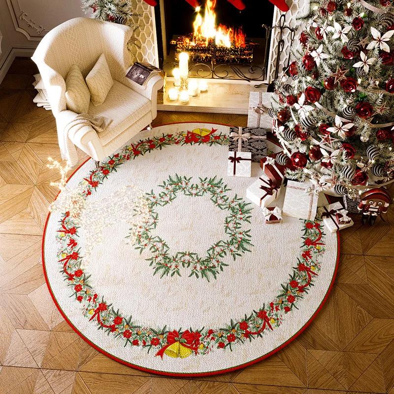 Festive Round Carpet with Sparkle – Non-Slip Holiday Rug for Living Room, Bedroom Sofa Area
