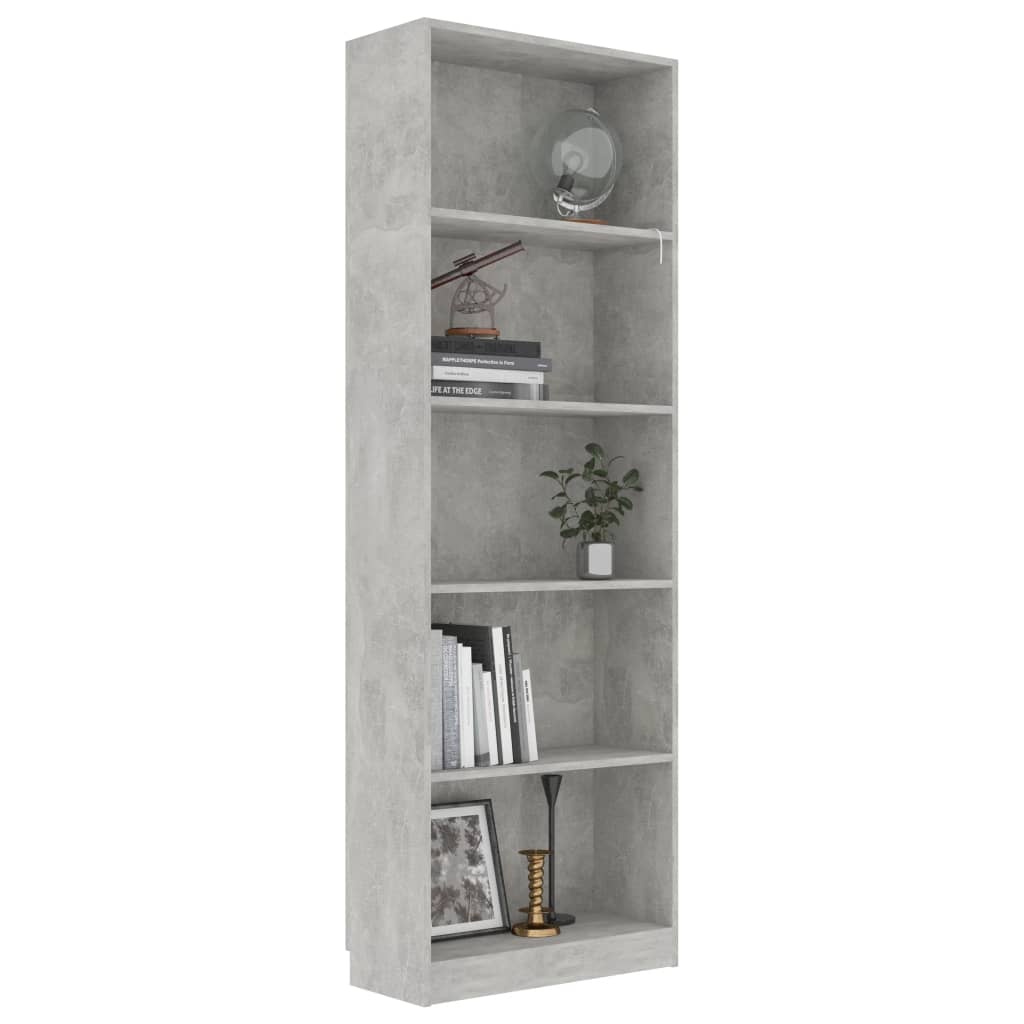 5 Shelf Bookshelf Concrete Grey 60 x 24 x 175 cm Engineered Wood