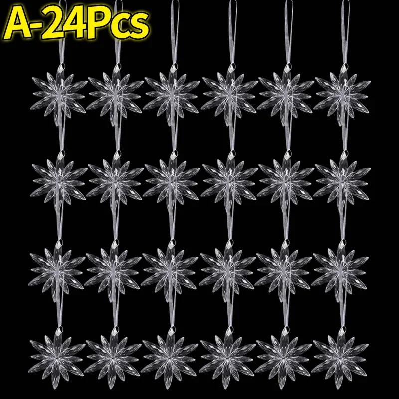 Crystal Clear Snowflake Pendants Transparent Christmas Tree Hanging Ornaments Icicle Holiday Winter Party Decorations Wholesale