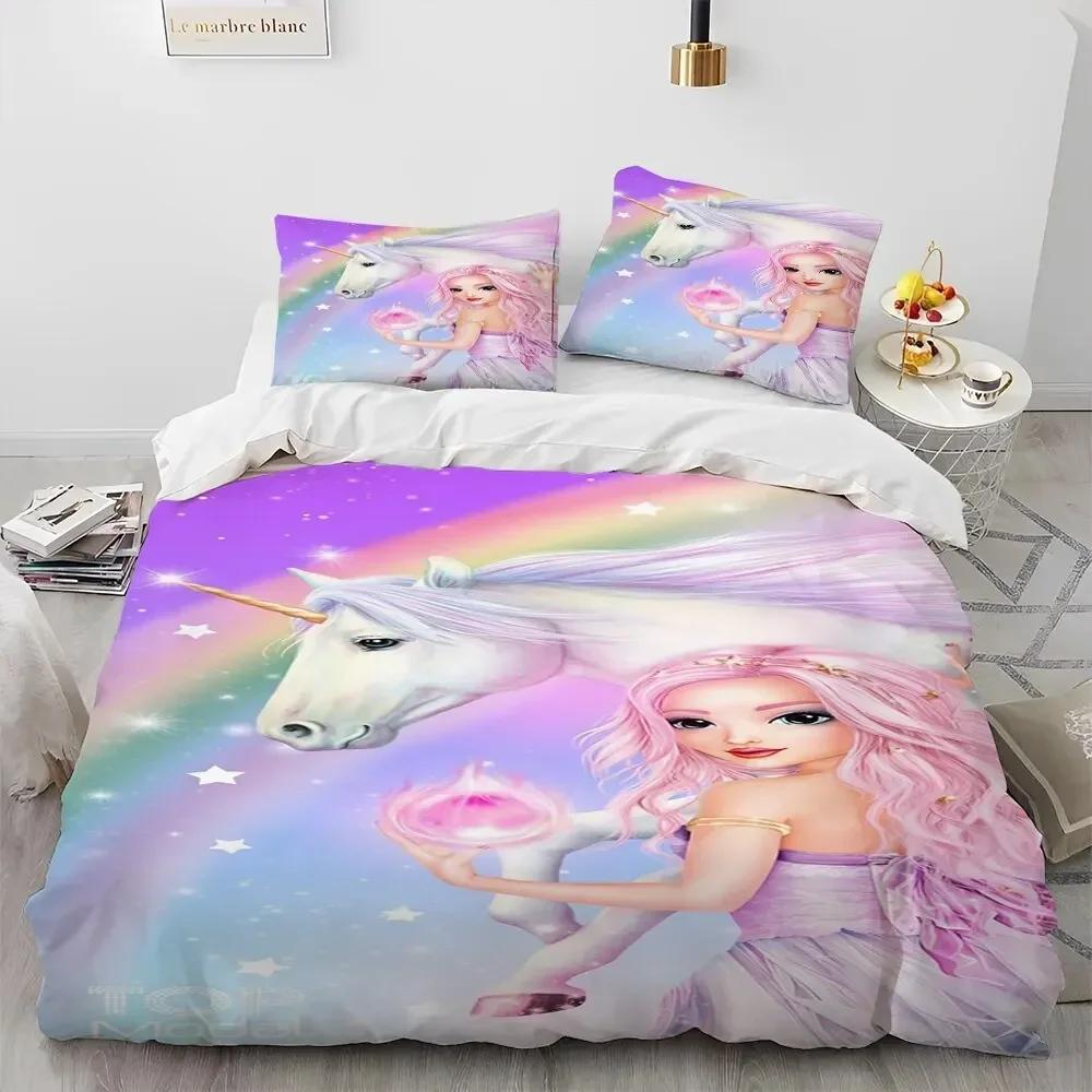 Luxury New 3D Print Unicorn Cute Cartoon Comforter Bedding Set,Duvet Cover Bed Set Quilt Cover Pillowcase,Queen Bedding Set