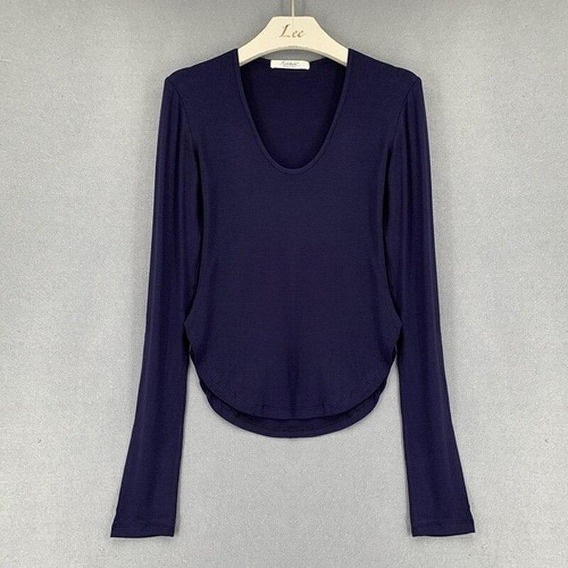 Autumn Long Sleeve Tshirt Women Fashion Slim White Woman Tshirts Tops High Elasticity Thin Skinny Tee Shirt Clothing 16075