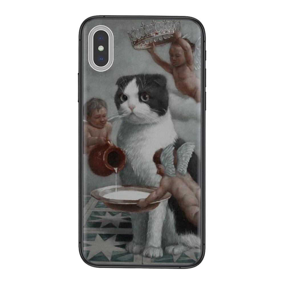 Очень дешево для iPhone 11 12 13 Pro Mini 5 5S SE 5C 6 6S 7 8 X XR XS Plus Max Leonardo Da Vinci Mona Lisa Pat Cat Black Funda