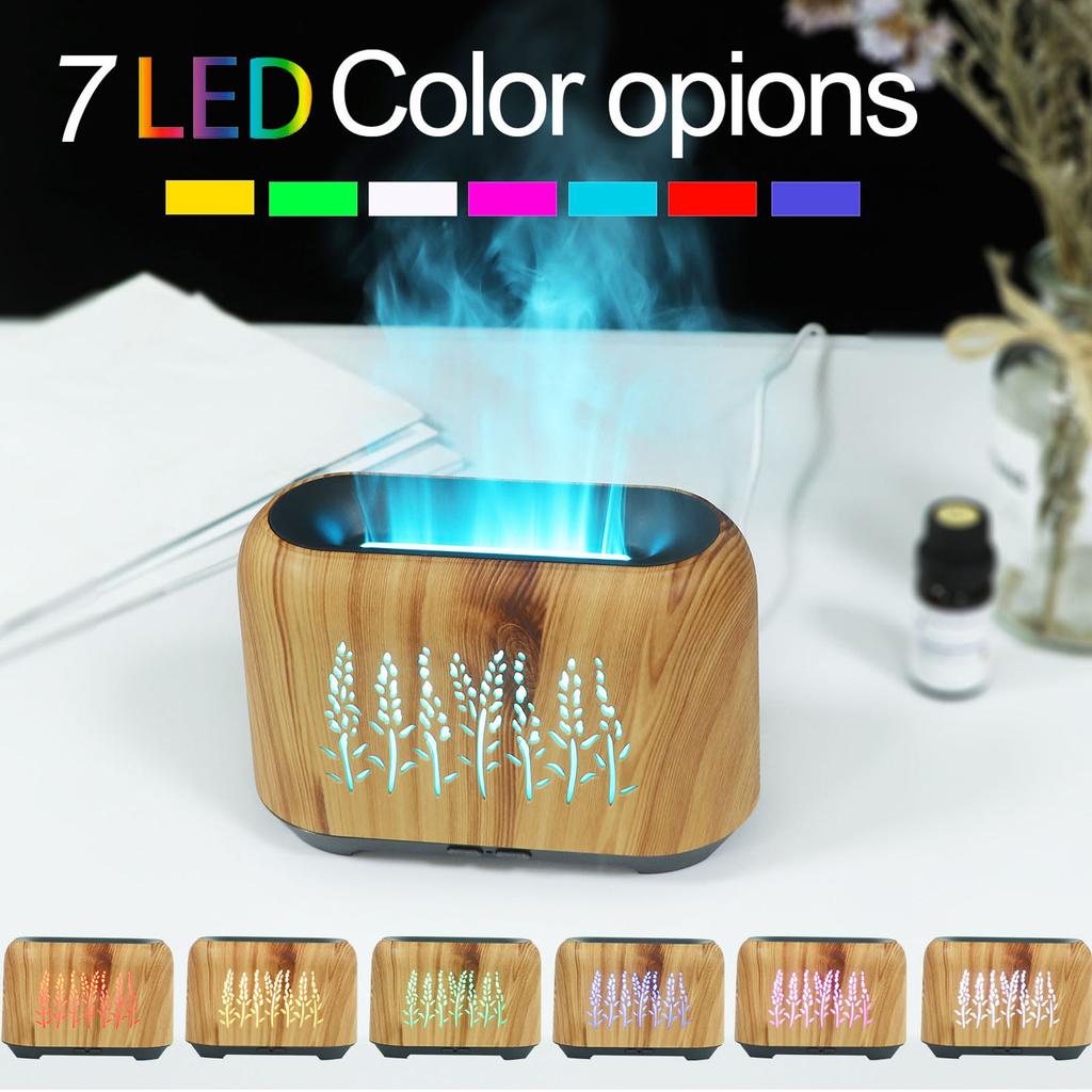 Ультразвуковой увлажнитель воздуха с эфирным маслом USB, имитирующий пламя вулкана, ароматерапия, расширяющая ароматизатор для дома, светлое древесное зерно
