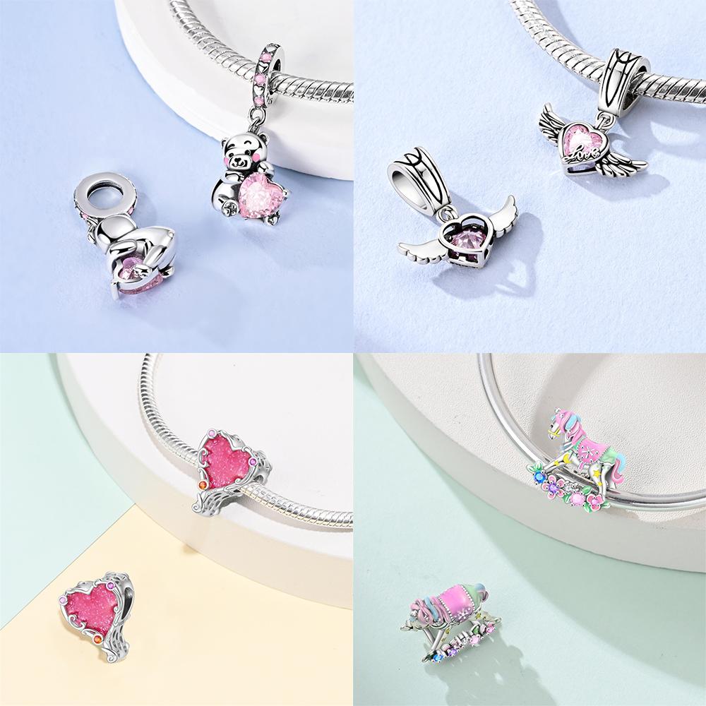 New 925 Silver Sparkling Magic Cube Love Charm Red Heart Beads DIY for Women Bracelet Fine Jewelry Gift Accessories
