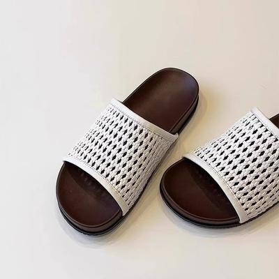 Самостоятельная версия~ Обувь из плетеной рыболовной сети, женская французская ретро-дышащая верхняя одежда, пляжная обувь на толстой подошве, сандалии с одним словом на плоской подошве, лето