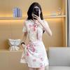 Elastic Floral Cheongsam Dress Set for Young Women