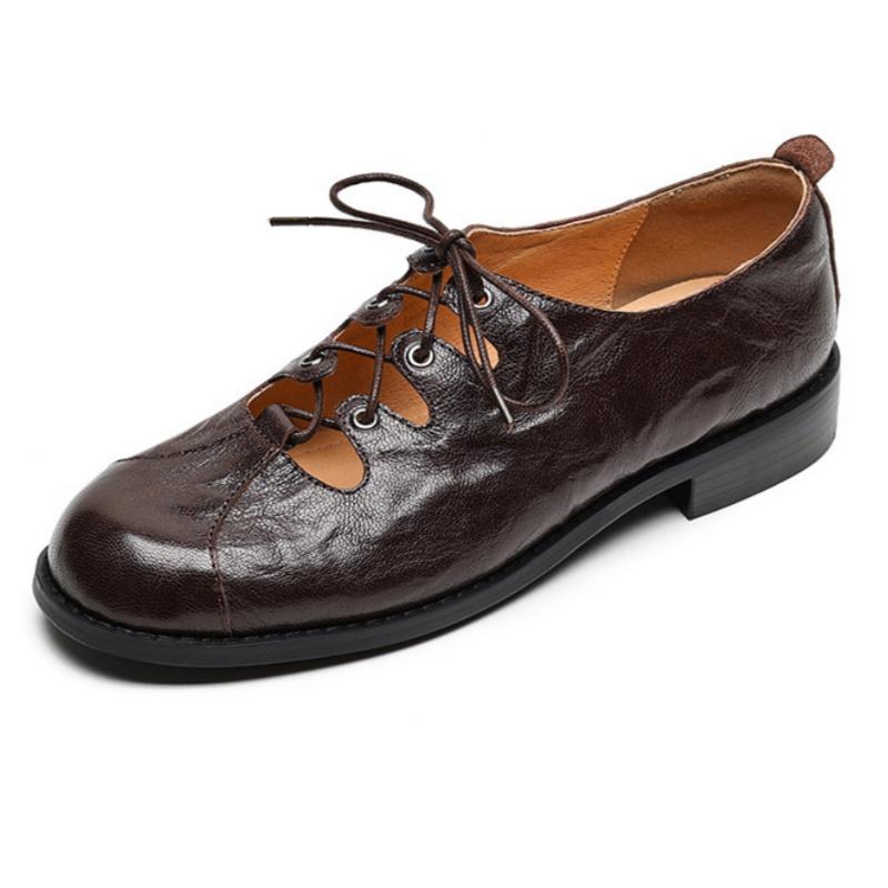 Fashion Spring And Autumn New Retro Loafers 2025 British Style Round Toe Lace Up Women's Flat Oxford Shoes Casual Elegant Single Shoes