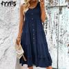 Women's Fashion Summer Spring Solid Color Print Sleeveless U-Neck Casual Dresses