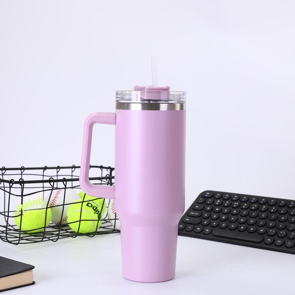 Автомобильная кружка из нержавеющей стали объемом 40 унций с ручкой и трубочкой, изолированная для холодных напитков