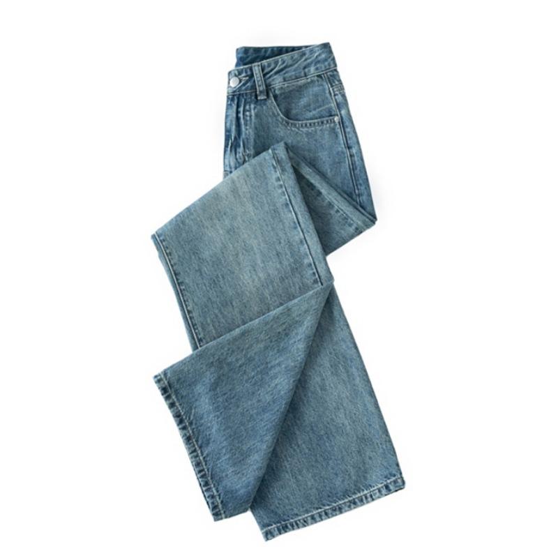 Vintage Blue Casual Wide Leg Jeans for Women Fashion Slim High Waist Loose Straight Denim Pants Woman Oversized Office Lady Trouser 24201