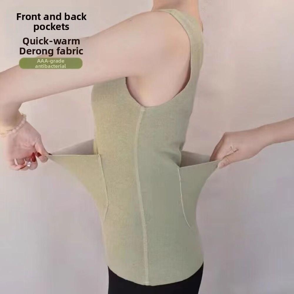 Sleeveless Thermal Underwear Camisole Double Pockets Thermal Tops Autumn Winter